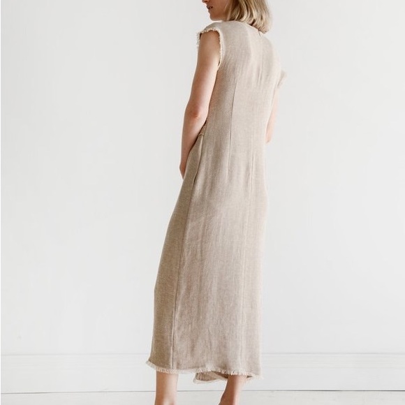 Dusan Linen Oatmeal Maxi Long Dress 42 US Size 10/12 - Picture 3 of 13